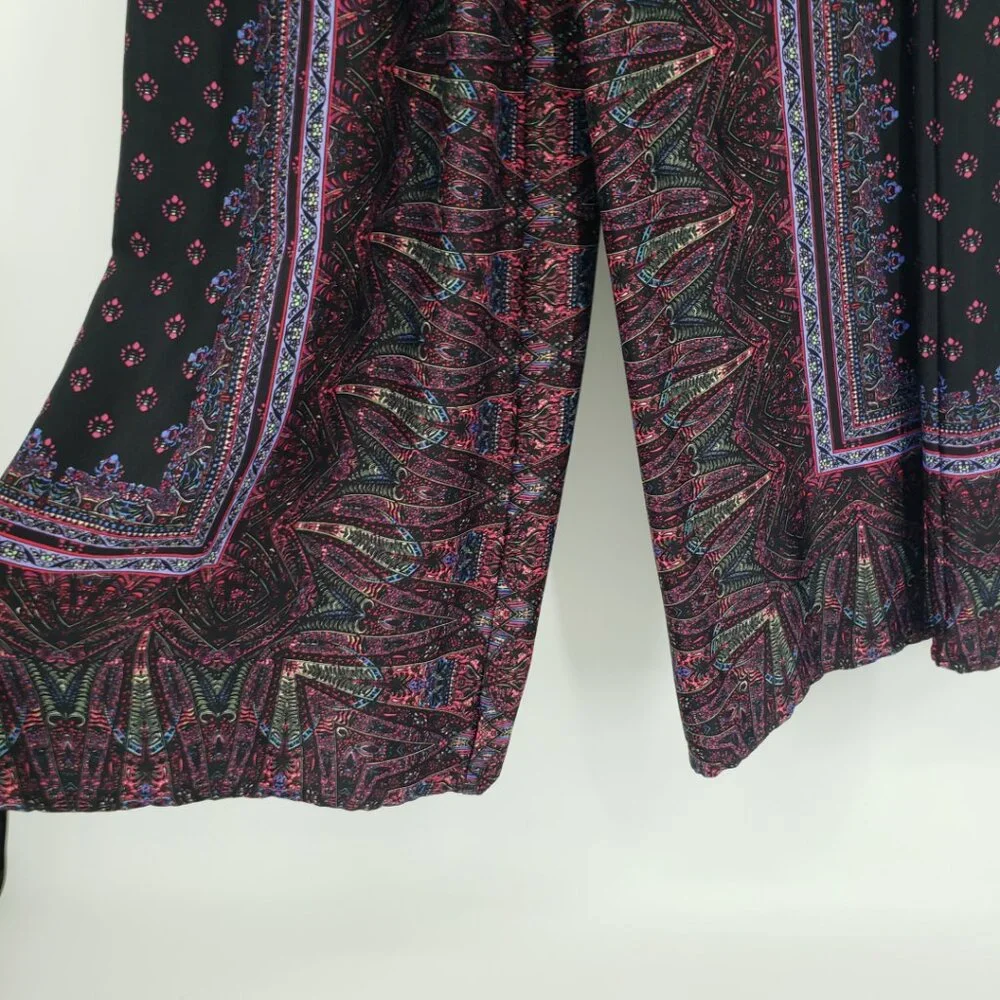 Free People Cabbage Rose‎ Silky Satin Jumpsuit 2 Wrap Top Wide Leg Boho Paisley